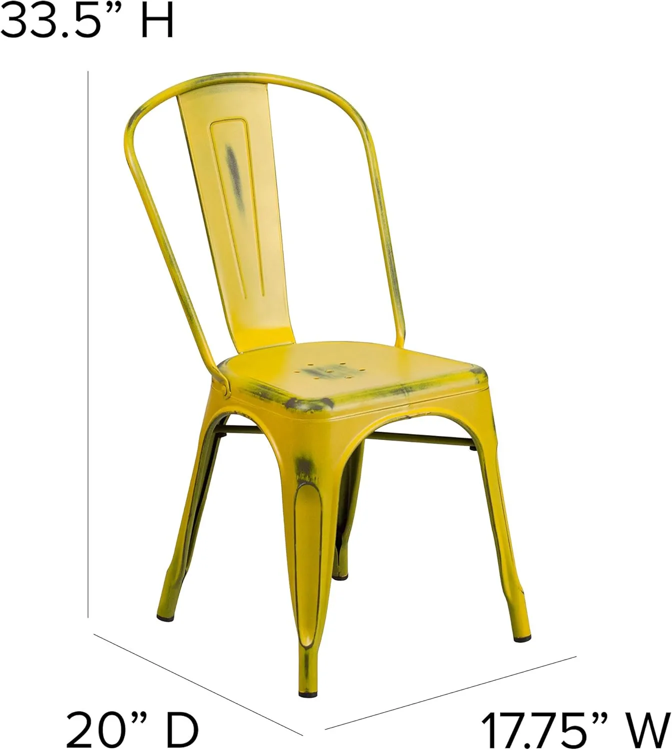EMMA   OLIVER Commercial Grade Distressed Yellow Metal Indoor-Outdoor Stackable Chair