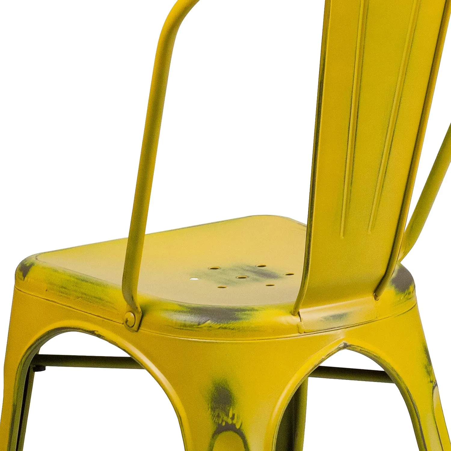 EMMA   OLIVER Commercial Grade Distressed Yellow Metal Indoor-Outdoor Stackable Chair
