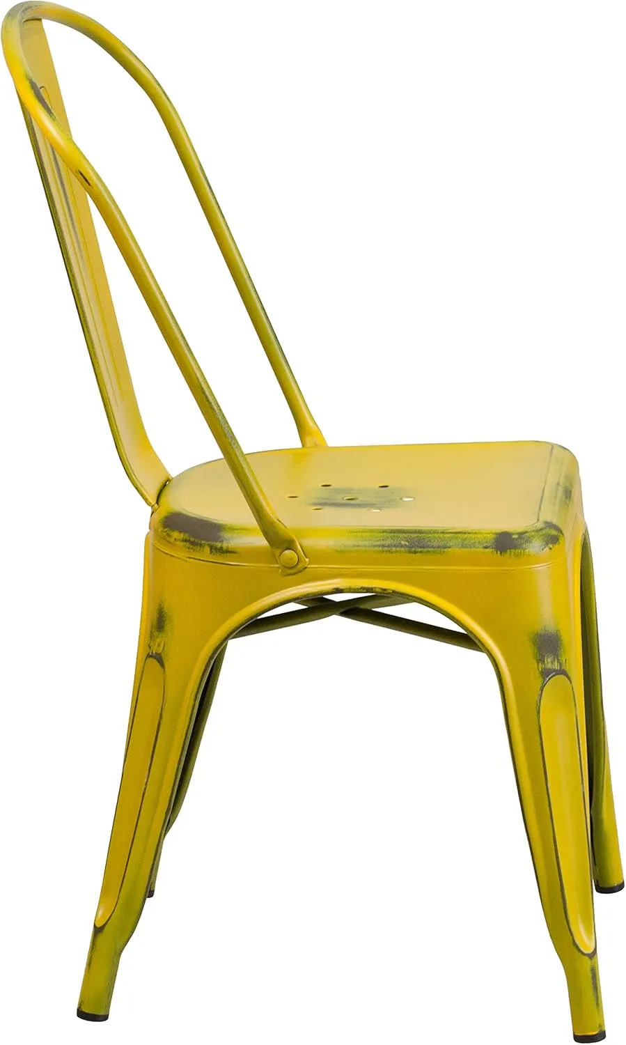 EMMA   OLIVER Commercial Grade Distressed Yellow Metal Indoor-Outdoor Stackable Chair