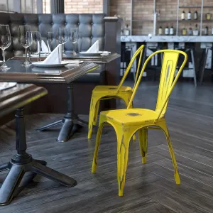 EMMA   OLIVER Commercial Grade Distressed Yellow Metal Indoor-Outdoor Stackable Chair