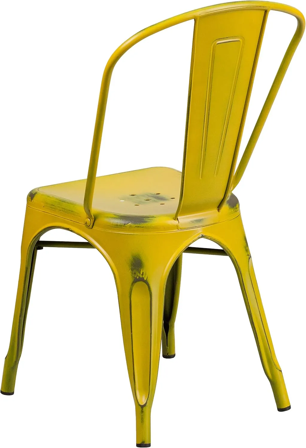 EMMA   OLIVER Commercial Grade Distressed Yellow Metal Indoor-Outdoor Stackable Chair