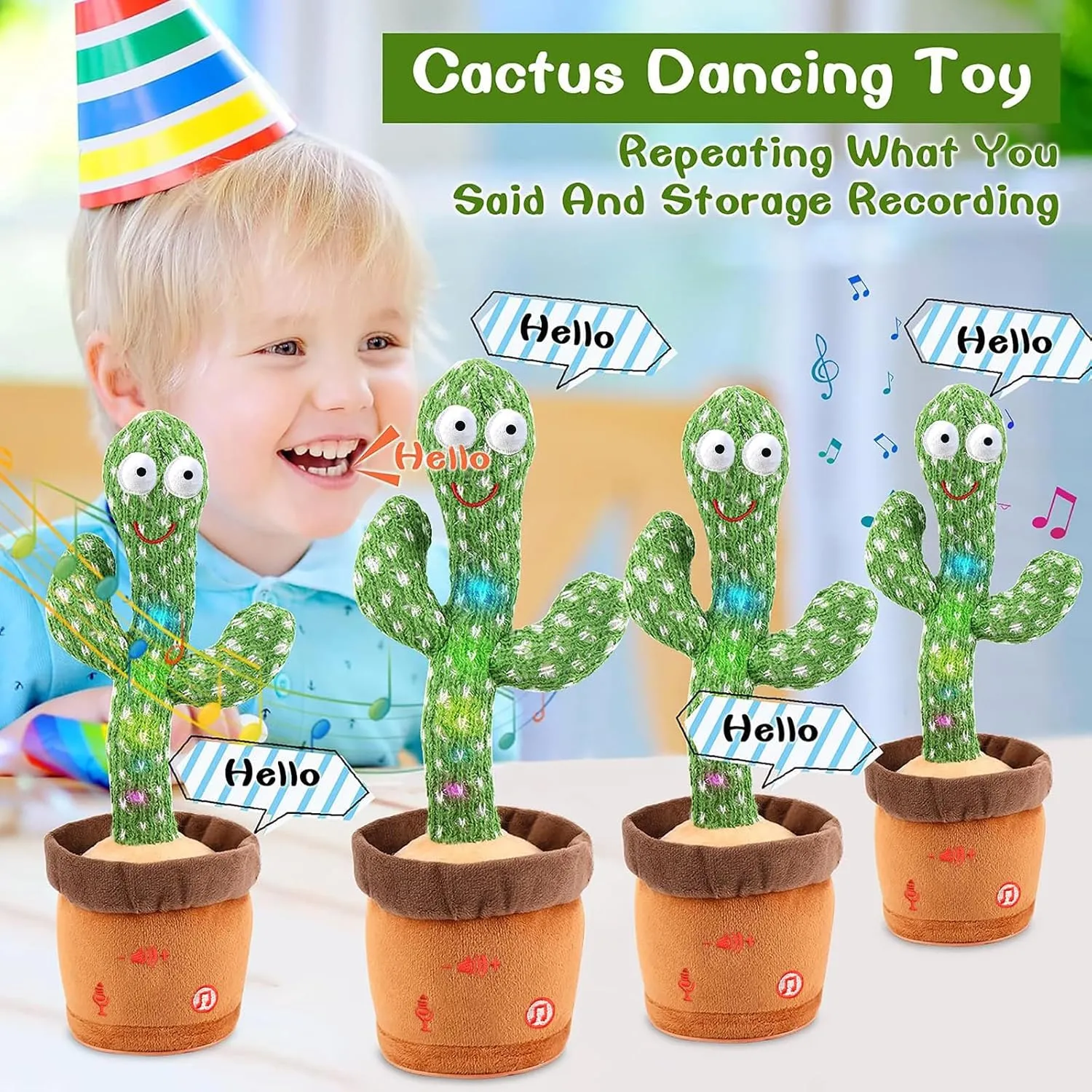 Emoin [Adjustable Volume Control] Dancing Cactus Toy Baby Toys 6 to 12 Month, Baby Toys Dancing Talking Cactus for Boys Girls Talking Cactus Toy Repeats What You Say Mimicking Cactus Toy for Babies