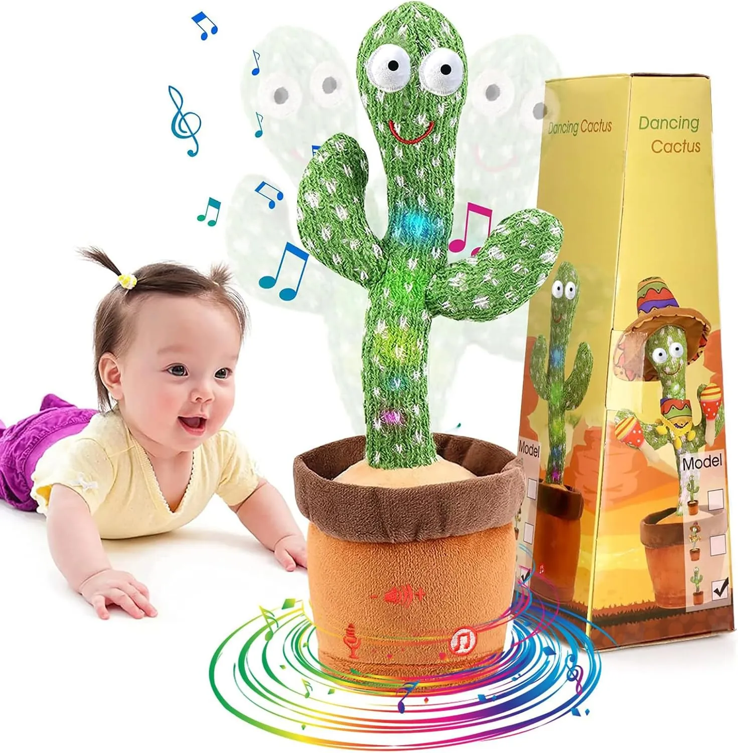 Emoin [Adjustable Volume Control] Dancing Cactus Toy Baby Toys 6 to 12 Month, Baby Toys Dancing Talking Cactus for Boys Girls Talking Cactus Toy Repeats What You Say Mimicking Cactus Toy for Babies