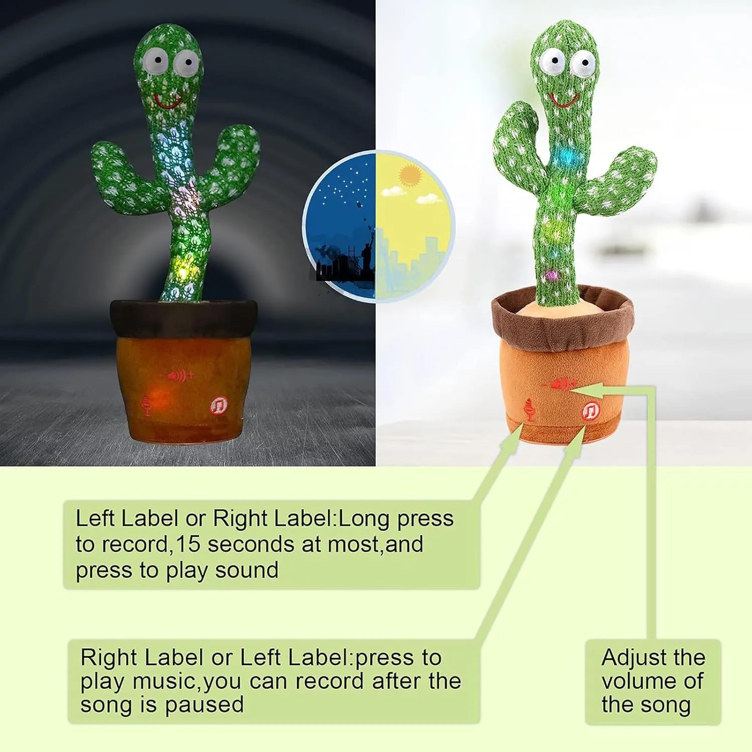 Emoin [Adjustable Volume Control] Dancing Cactus Toy Baby Toys 6 to 12 Month, Baby Toys Dancing Talking Cactus for Boys Girls Talking Cactus Toy Repeats What You Say Mimicking Cactus Toy for Babies