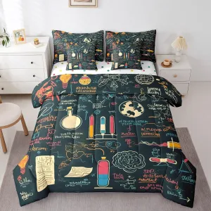 Erosebridal Science Bedding Set Chemistry Lab King Comforter Set with Sheets 7 Piece for Kids Boys Girls Laboratory Education Bed in A Bag Biology Chemical Equation Bed Set Room Decor