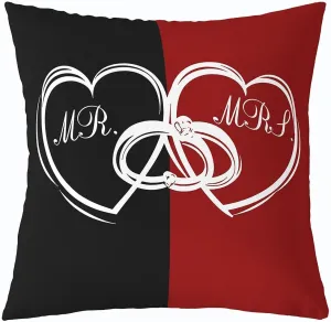 Erosebridal Valentine's Day Set of 4 Throw Pillow Covers 16x16 Inch, Black Red Symmetry Pillow Covers, Heart Pattern Rings Cushion Covers, Romantic Interlocking Decorative Pillow Covers