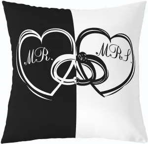 Erosebridal Valentine's Day Throw Pillow Cover 20x20 Inch, Black White Symmetry Pillow Cover, Heart Pattern Rings Cushion Cover, Romantic Interlocking Decorative Pillow Cover, Letters Cushion Case