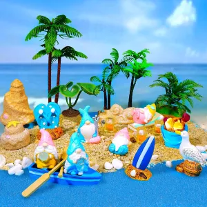 Exasinine 25Pcs Beach Miniature Decoration Mini Summer Gnomes Figurine Green Palm Tree for DIY Beach Pool Cake Decorations Miniature Garden Summer Swimming Party Favor Supplies