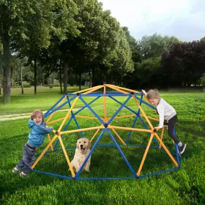 Exciting Outdoor Dome Climber and Monkey Bars for Kids, Durable Jungle Gym Playground, Bright Blue & Yellow, Ages 3-10