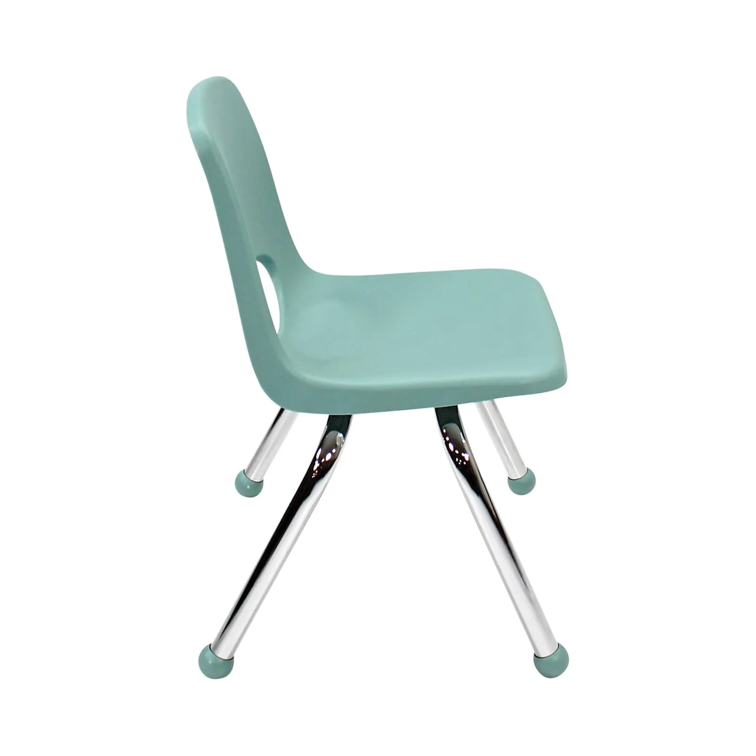 Factory Direct Partners 10359-SF 12" School Stack Chair, Stacking Student Seat with Chromed Steel Legs and Ball Glides for in-Home Learning or Classroom - Seafoam (6-Pack)