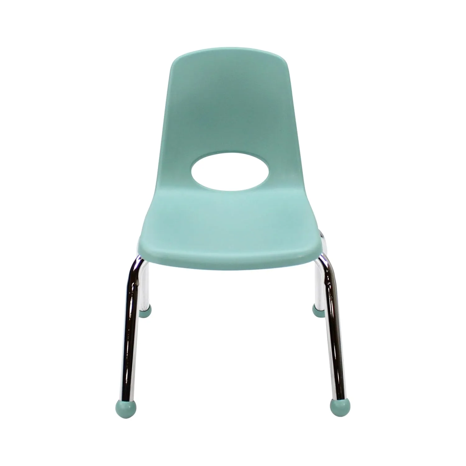Factory Direct Partners 10359-SF 12" School Stack Chair, Stacking Student Seat with Chromed Steel Legs and Ball Glides for in-Home Learning or Classroom - Seafoam (6-Pack)