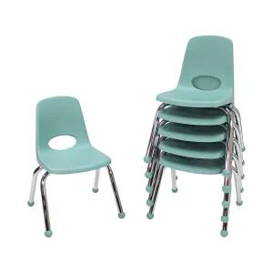 Factory Direct Partners 10359-SF 12" School Stack Chair, Stacking Student Seat with Chromed Steel Legs and Ball Glides for in-Home Learning or Classroom - Seafoam (6-Pack)