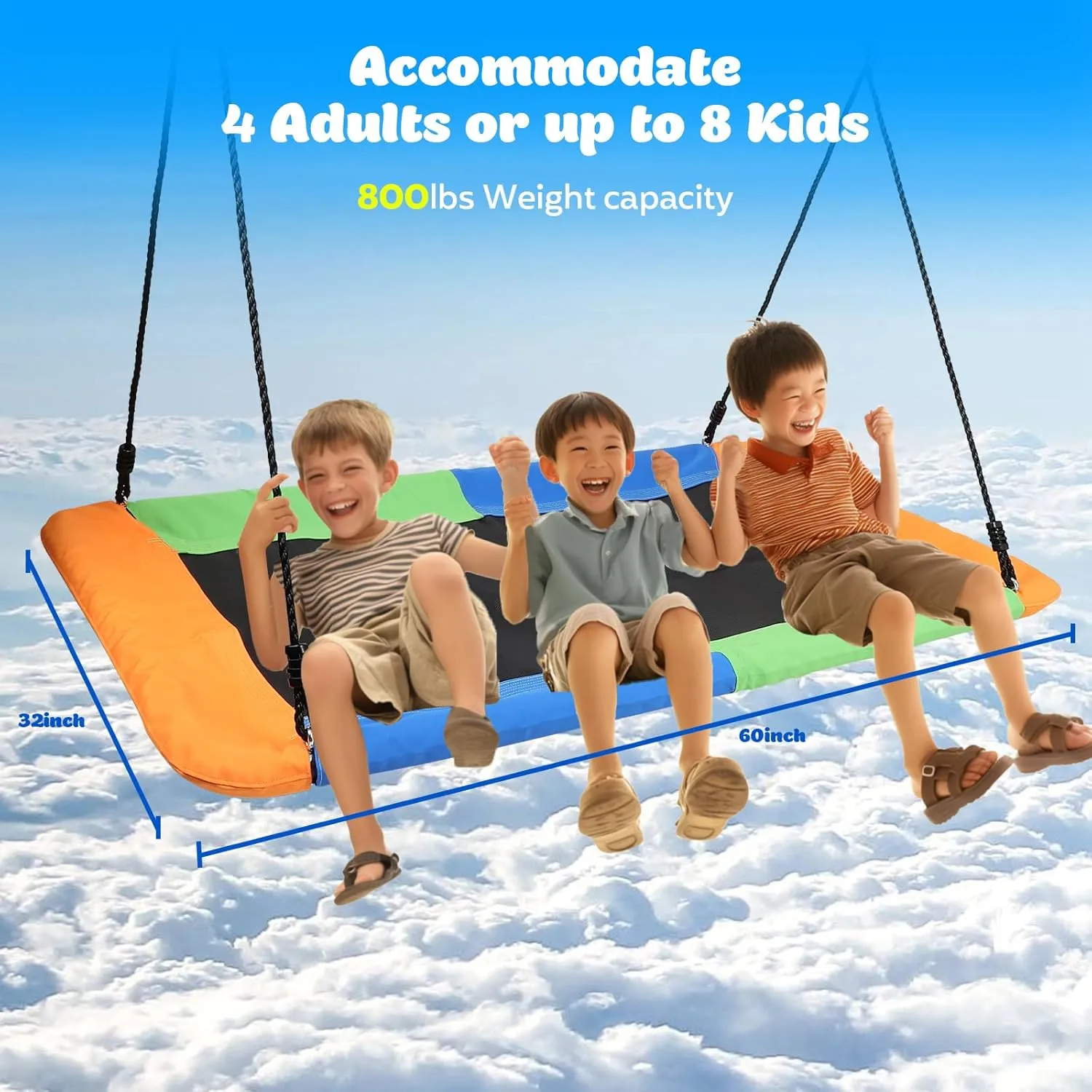 FAHKNS 800lb Giant 60" Platform Tree Swing for Kids and Adults Waterproof 2 Hanging Straps (Colorful)