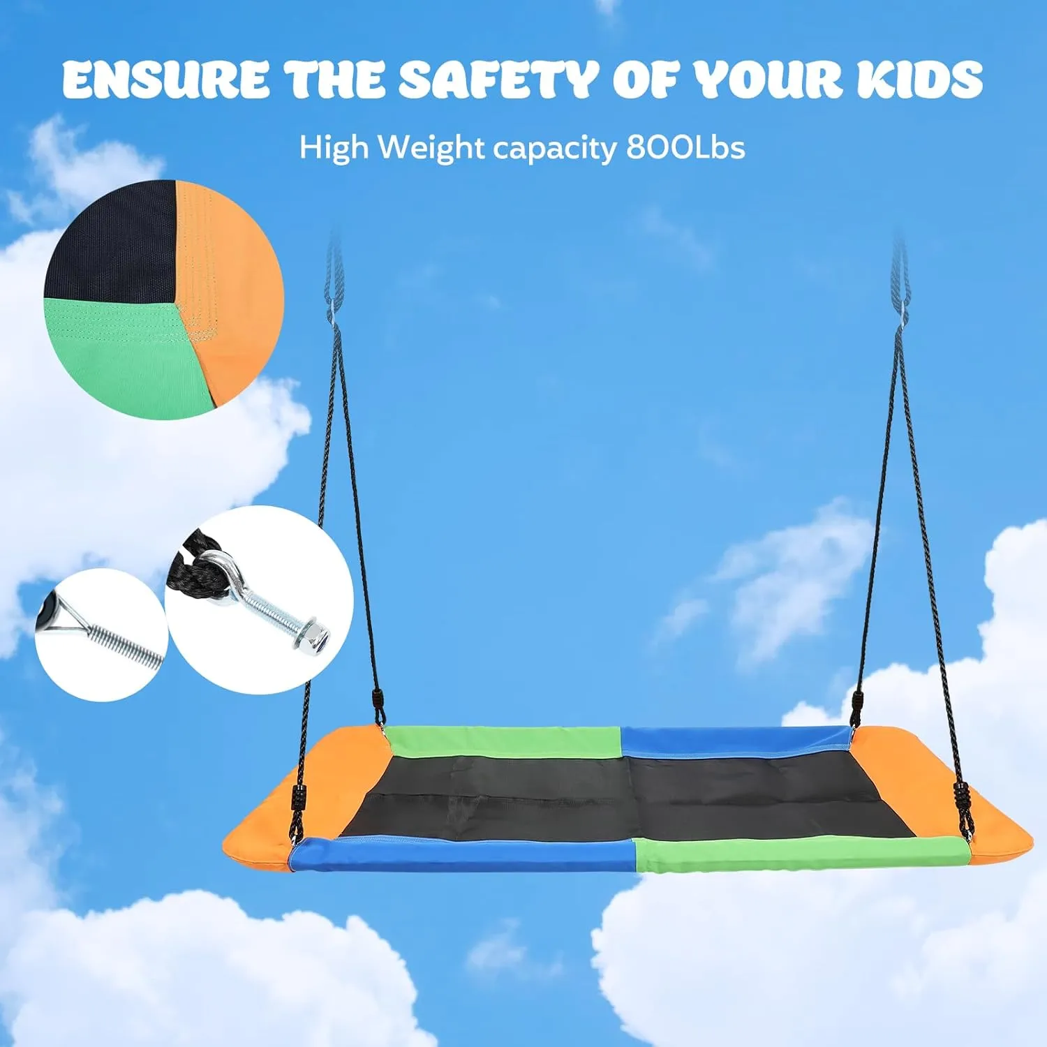 FAHKNS 800lb Giant 60" Platform Tree Swing for Kids and Adults Waterproof 2 Hanging Straps (Colorful)