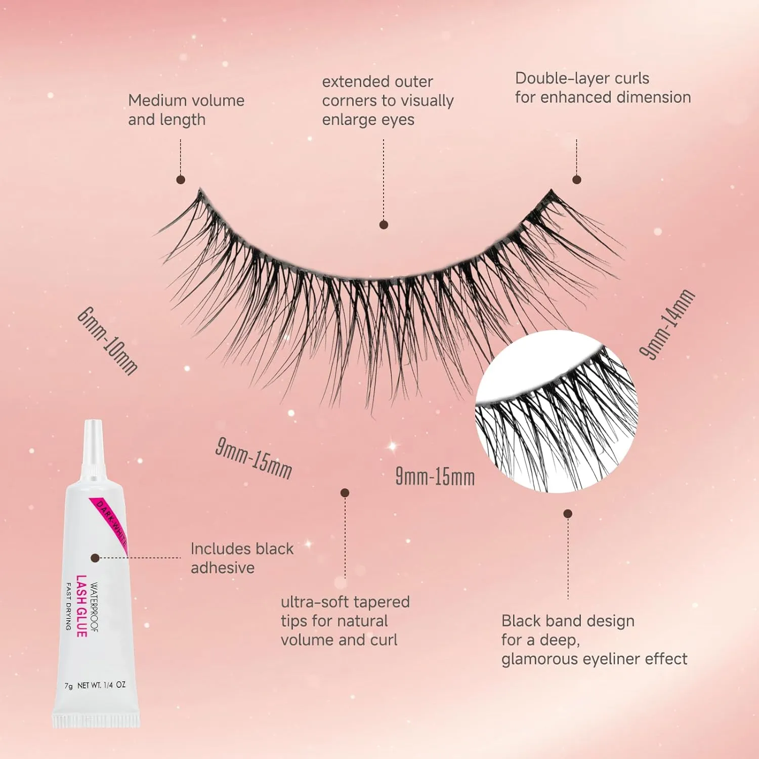 False Eyelashes Wispy Lashes Cat Eye lashes Natural Look No Band Fake Lashes Unidollss Waterproof Strip Lashes Kit with Lash Glue, Cruelty Free, Reusable, Contact Lens Friendly, 4 Pairs(03)