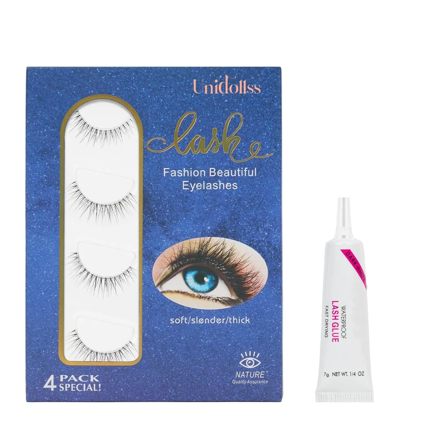 False Eyelashes Wispy Lashes Cat Eye lashes Natural Look No Band Fake Lashes Unidollss Waterproof Strip Lashes Kit with Lash Glue, Cruelty Free, Reusable, Contact Lens Friendly, 4 Pairs(03)