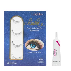 False Eyelashes Wispy Lashes Cat Eye lashes Natural Look No Band Fake Lashes Unidollss Waterproof Strip Lashes Kit with Lash Glue, Cruelty Free, Reusable, Contact Lens Friendly, 4 Pairs(03)