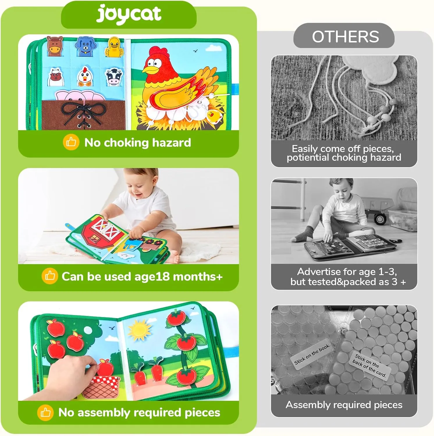 Farm Busy Book for Toddlers 1-3 - 1 Year Old Boys Girls Gifts Toys, Educational Quiet Activity Book with Life Skills, Toddler Travel Toys 1-2