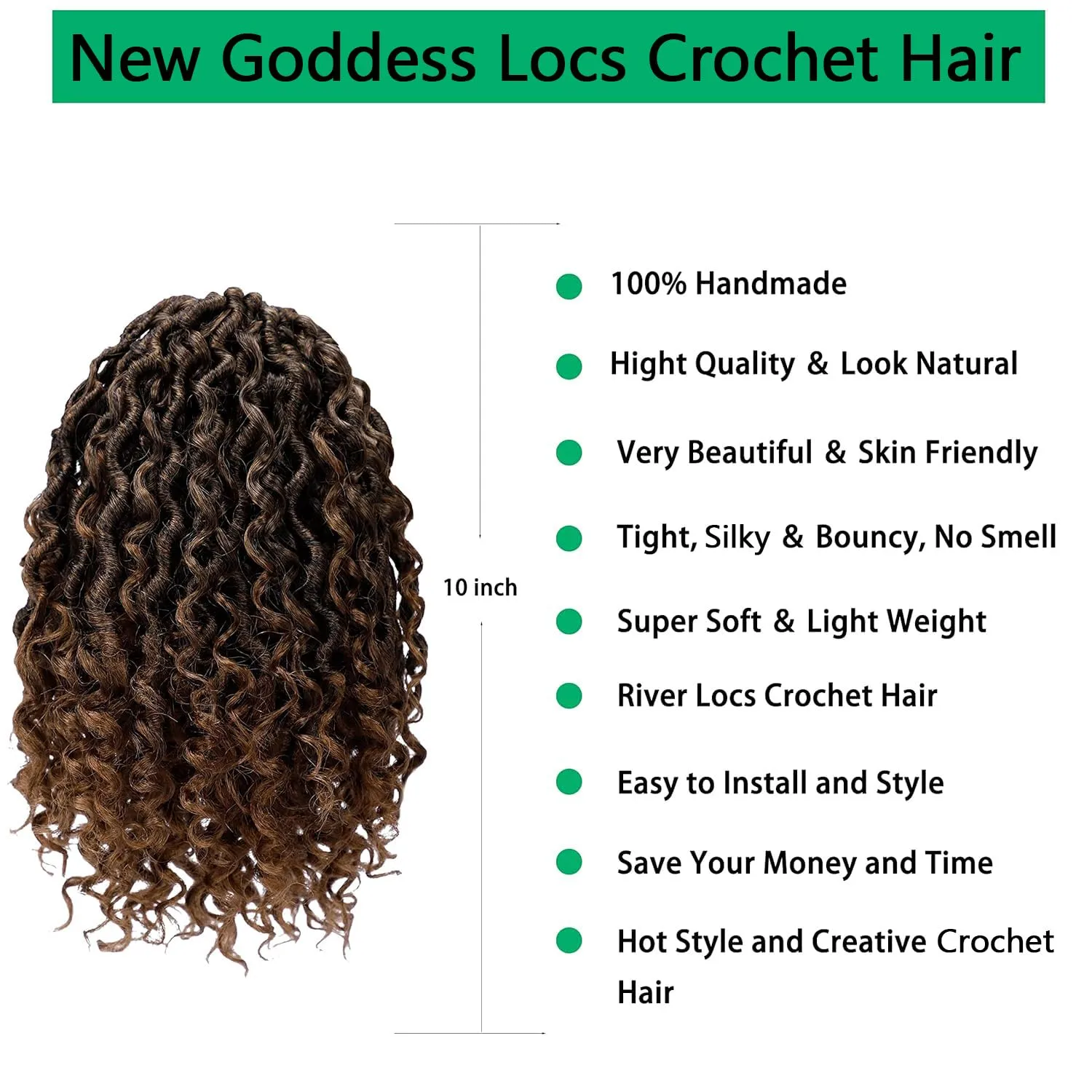 Faux Locs 10 Inch Ombre Brown Goddess Locs Crochet Hair for Women Soft River Locs Curly Pre Looped Crochet Braids with Curly Ends Boho Hippie Locs Synthetic Hair Extensions(6 packs, 1b/30)