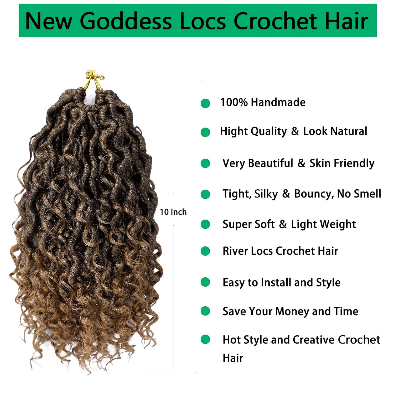 Faux Locs Crochet Hair 10 Inch Ombre Goddess Locs Crochet Hair for Women Soft River Locs Curly Pre Looped Crochet Braids with Curly Ends Boho Hippie Locs Synthetic Hair Extensions(6 packs, #1b/27)