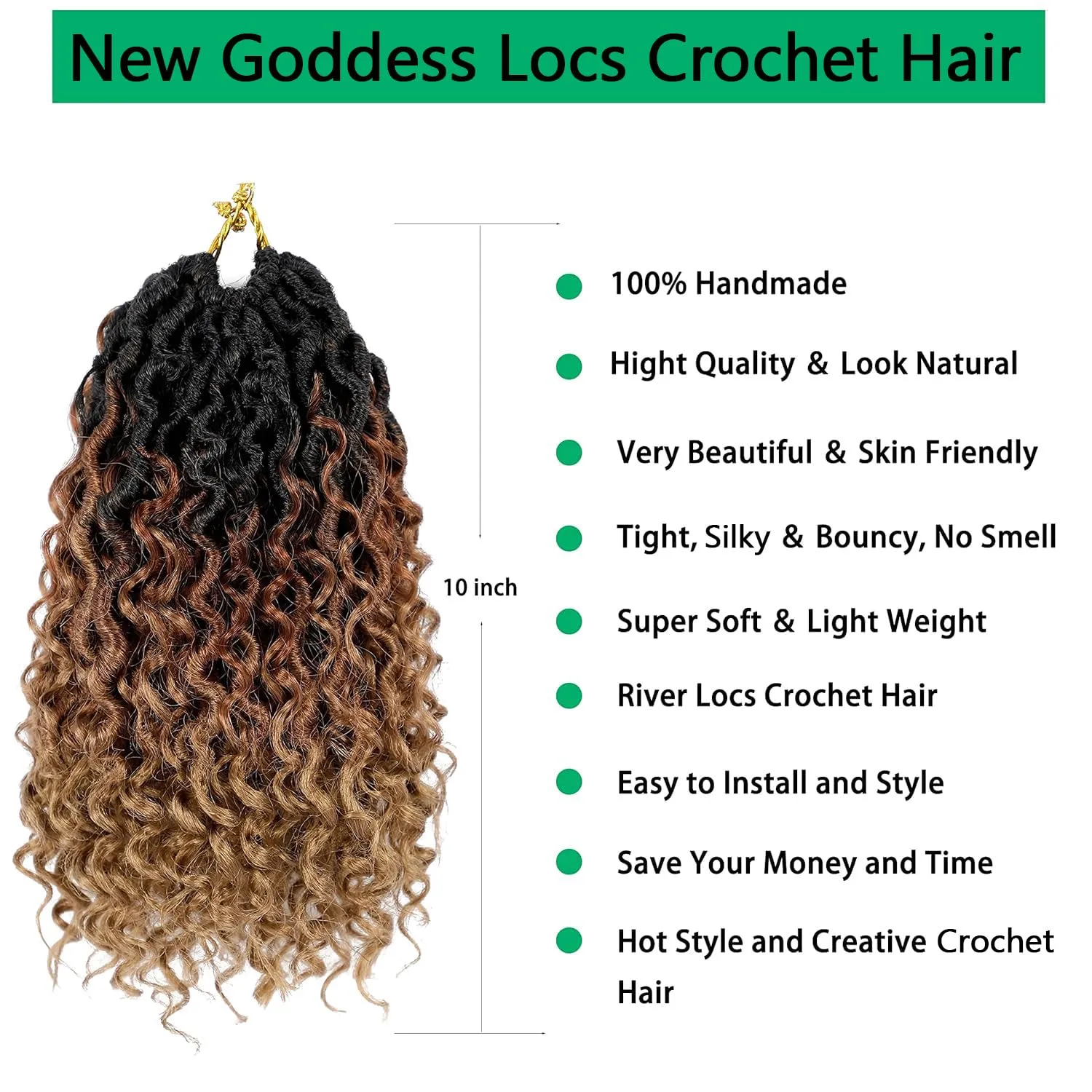 Faux Locs Crochet Hair 10 Inch Ombre Goddess Locs Curly Pre Looped Crochet Braids with Curly Ends Boho Hippie Synthetic Hair Extensions (6 packs, #1b/30/27)