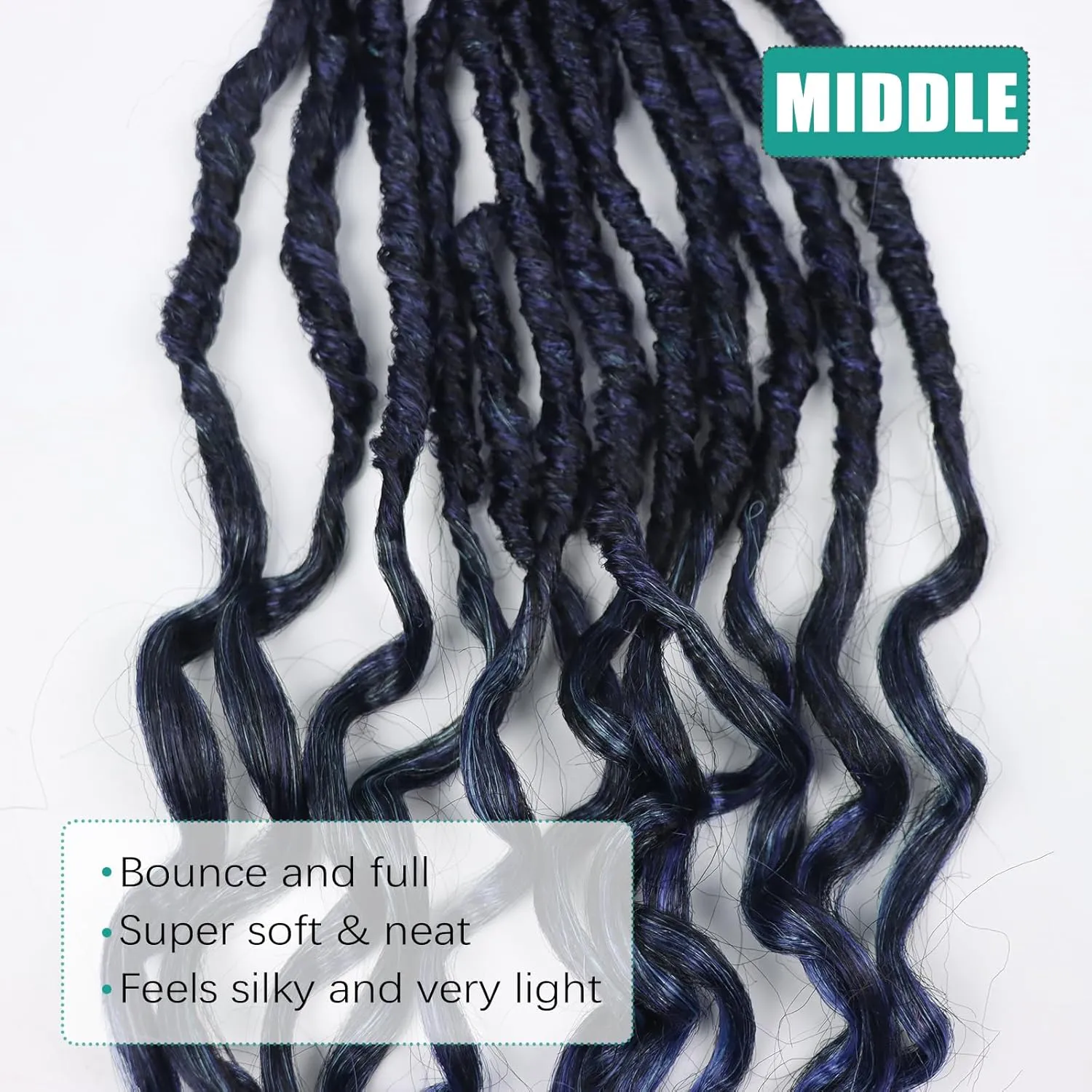 Faux Locs Crochet Hair 14 Inches With Curly Ends Goddess Locs Crochet Braids Pre Looped Deep Wave Crochet Hair for Black Women Hair Extensions(14 Inch/Pack of 8, 1B/Dark blue/light blue)