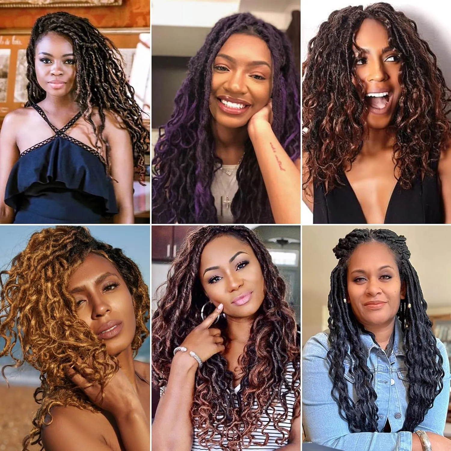 Faux Locs Crochet Hair 14 Inches With Curly Ends Goddess Locs Crochet Braids Pre Looped Deep Wave Crochet Hair for Black Women Hair Extensions(14 Inch/Pack of 8, 1B/Dark blue/light blue)