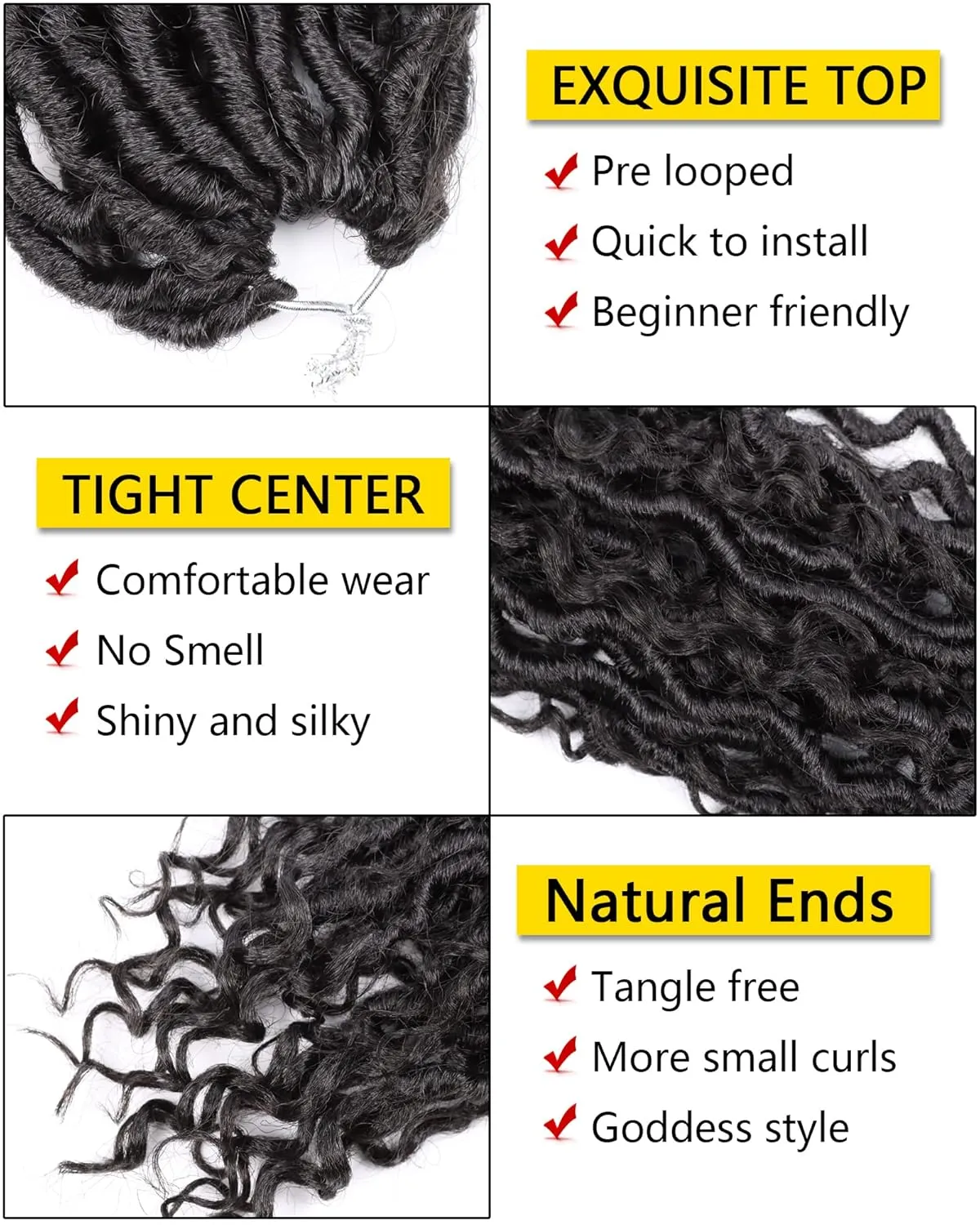 Faux Locs Crochet Hair 18 Inch, 7 Packs Goddess Locs Crochet Hair For Black Women, Pre Looped Locs Crochet Braids Hair (18 Inch, 7 Packs, 1B）