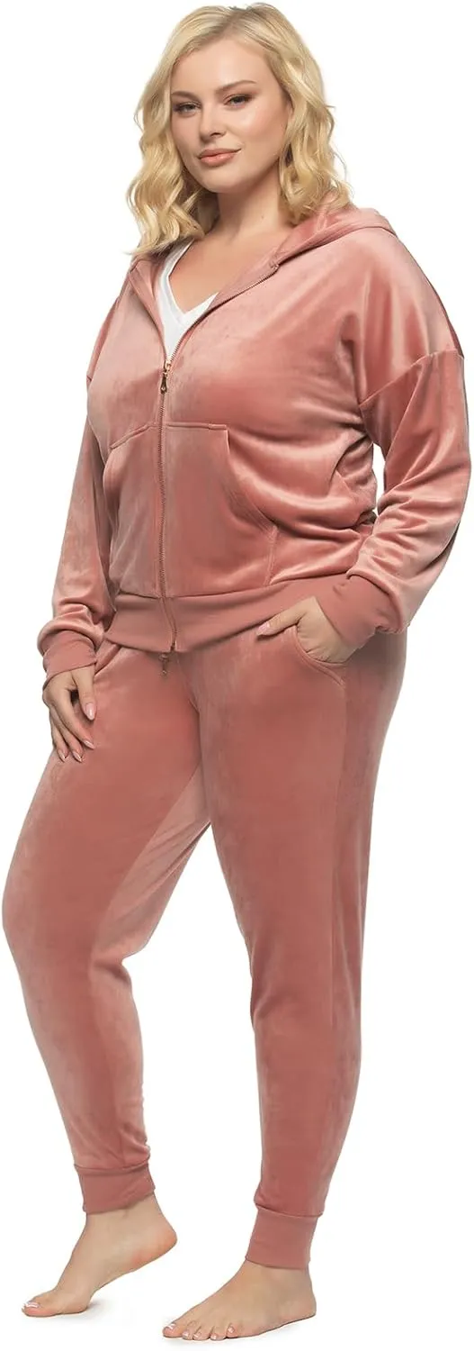 Felina - Womens Velour Zip Hoodie and Jogger Set Soft 2-Piece Tracksuit Lounge Set