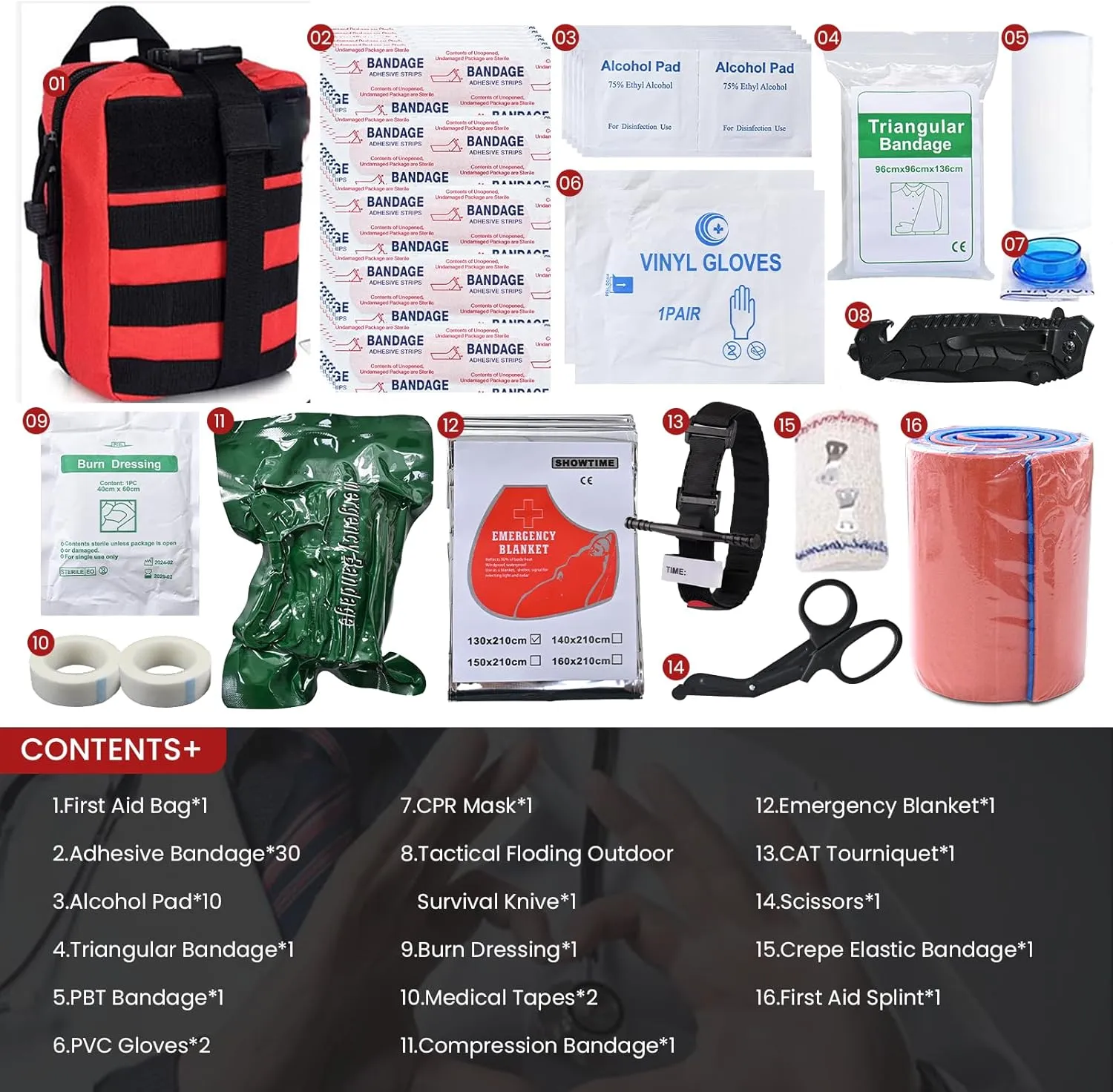 First Aid kit 7 Colors, 47 PCS Survival Kit with Bandage Aluminum Splint Burn Dressing,Earthquake Emergency Kit for Home Essentials A019