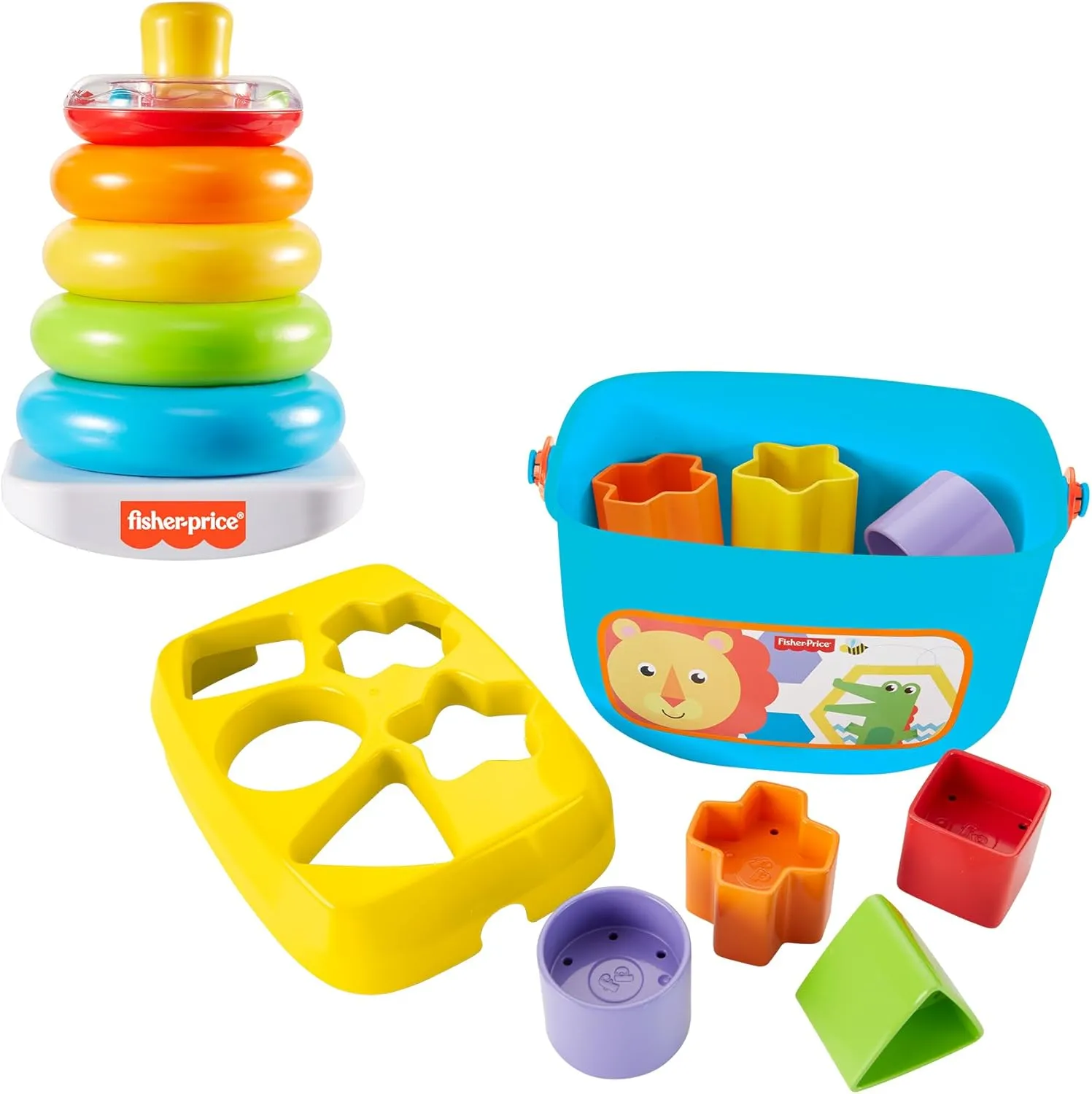 Fisher-Price Classic Toys Bundle with Baby’s First Blocks Set and Rock-a-Stack Ring Stacking Toy for Infants Ages 6  Months
