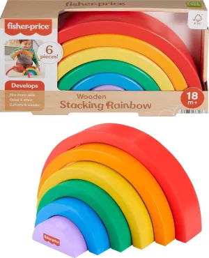 Fisher-Price Wood Toddler Toy Stacking Rainbow, 6 Colorful Wooden Pieces for Building Developmental Play Kids Ages 18  Months
