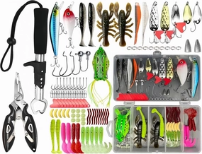 Fishing Lures Kit for Freshwater and Saltwater,Bass Trout Salmon Fishing Tackle Box Including Spoon Lures,Crankbaits,Soft Plastic Worms,Fishing Hooks.