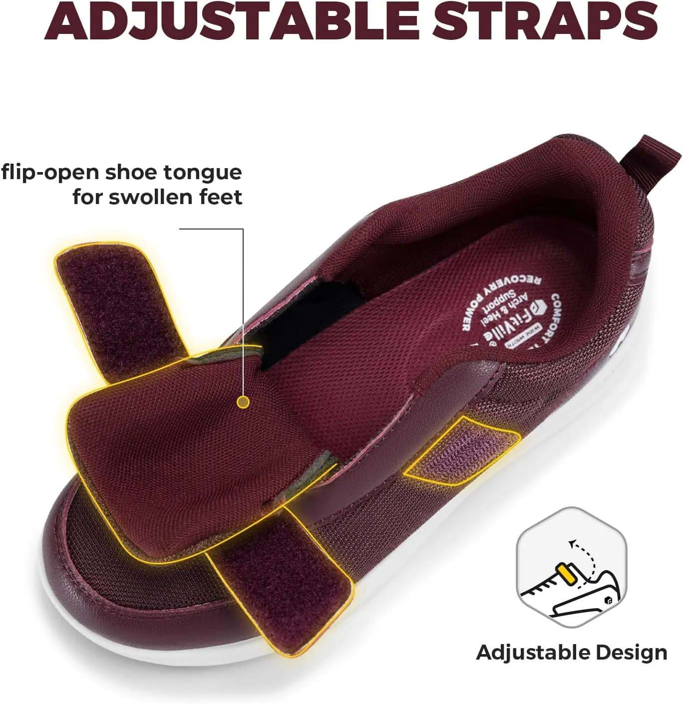 FitVille Diabetic Shoes for Women Wide Width, Fully Adjustable Straps Wide Width Shoes for Women for Edema and Swollen Feet