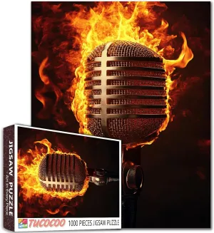 Flaming Microphone Jigsaw Puzzle 1000 Pieces Puzzles for Adults,Musical Instrument Jigsaw Puzzles for Challenging Family Activity Games DIY Colorful Puzzle for Home Wall Decor Gifts - 20 x 27 Inches