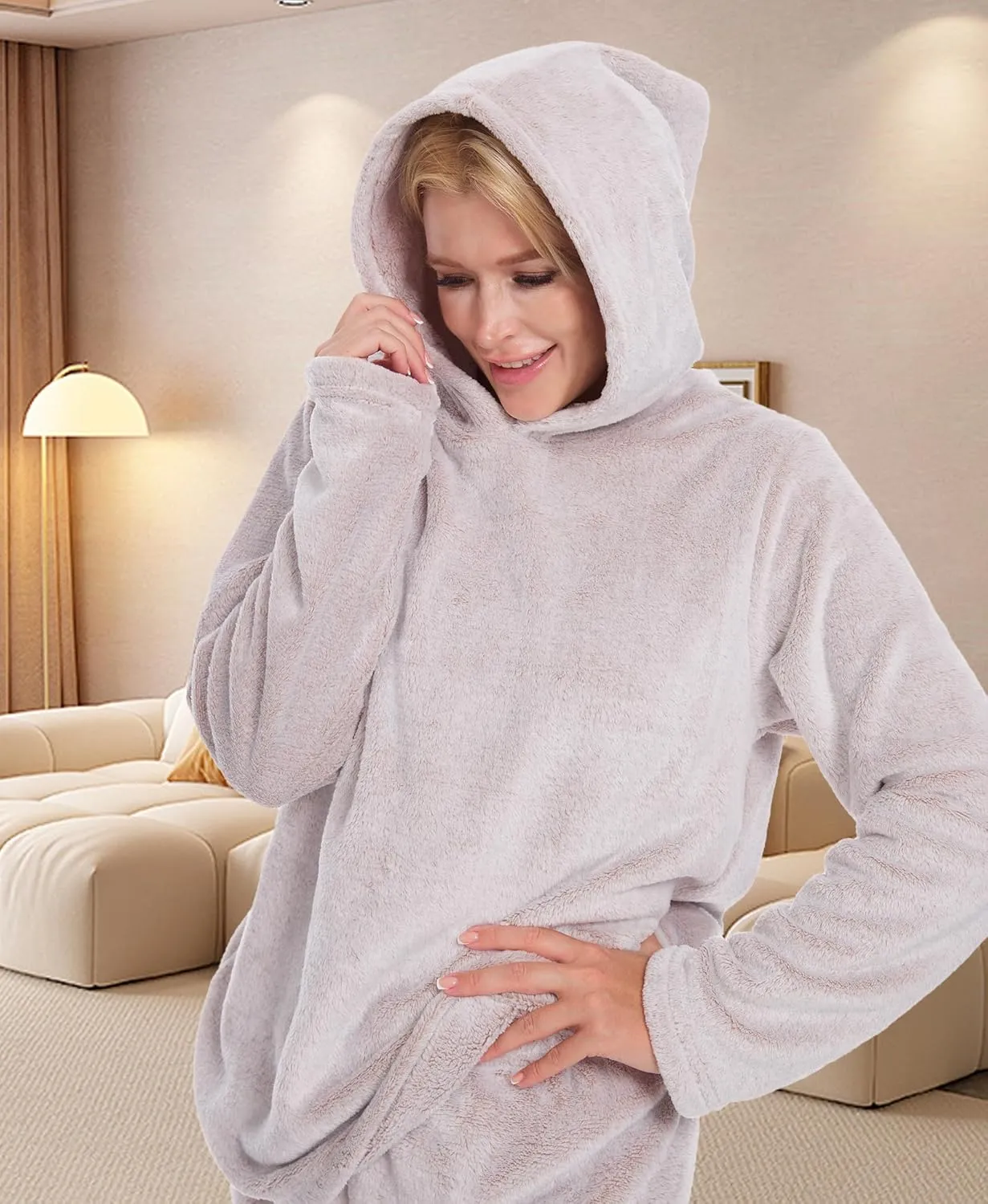 Flannel Pajamas For Women Set Sherpa -Fluffy Hooded Womens Pajama Sets