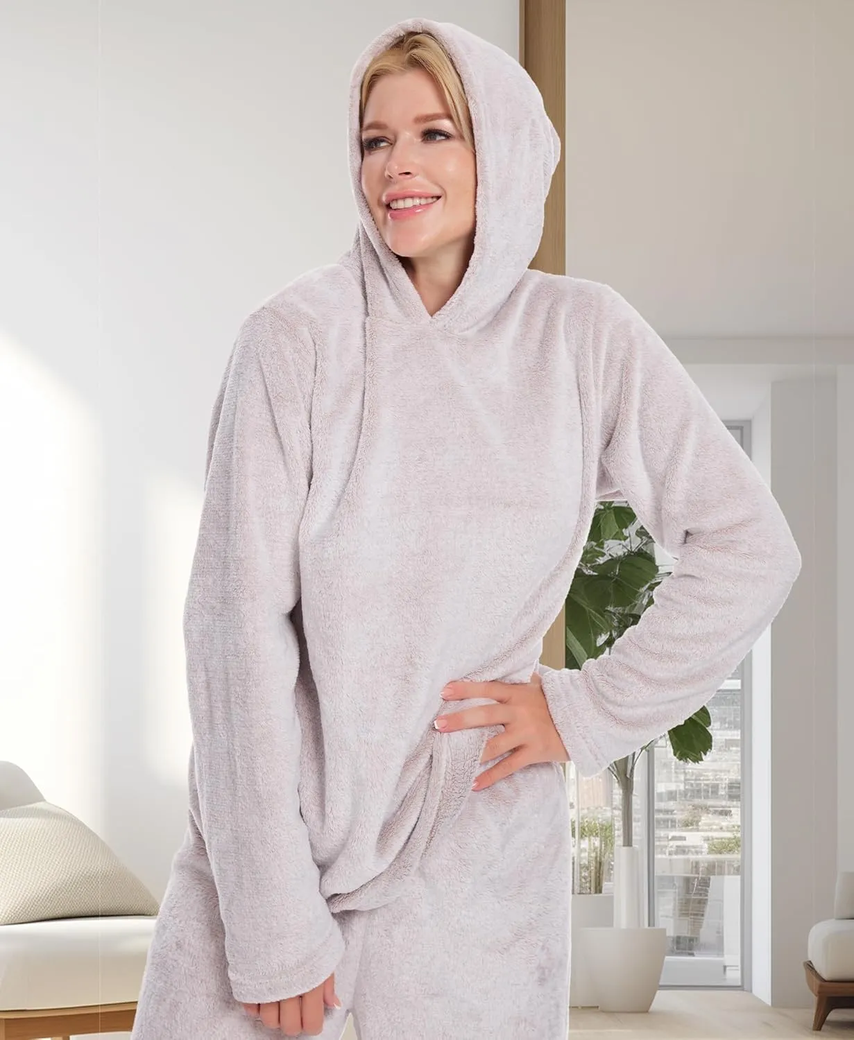 Flannel Pajamas For Women Set Sherpa -Fluffy Hooded Womens Pajama Sets