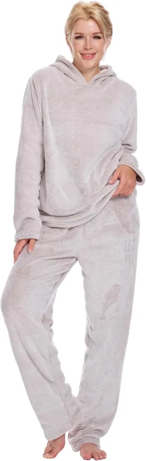 Flannel Pajamas For Women Set Sherpa -Fluffy Hooded Womens Pajama Sets