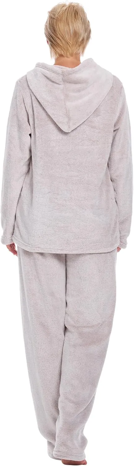 Flannel Pajamas For Women Set Sherpa -Fluffy Hooded Womens Pajama Sets