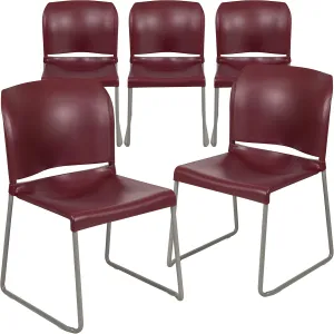 Flash Furniture HERCULES Series 5 Pack 880 lb. Capacity Burgundy Full Back Contoured Stack Chair with Gray Powder Coated Sled Base