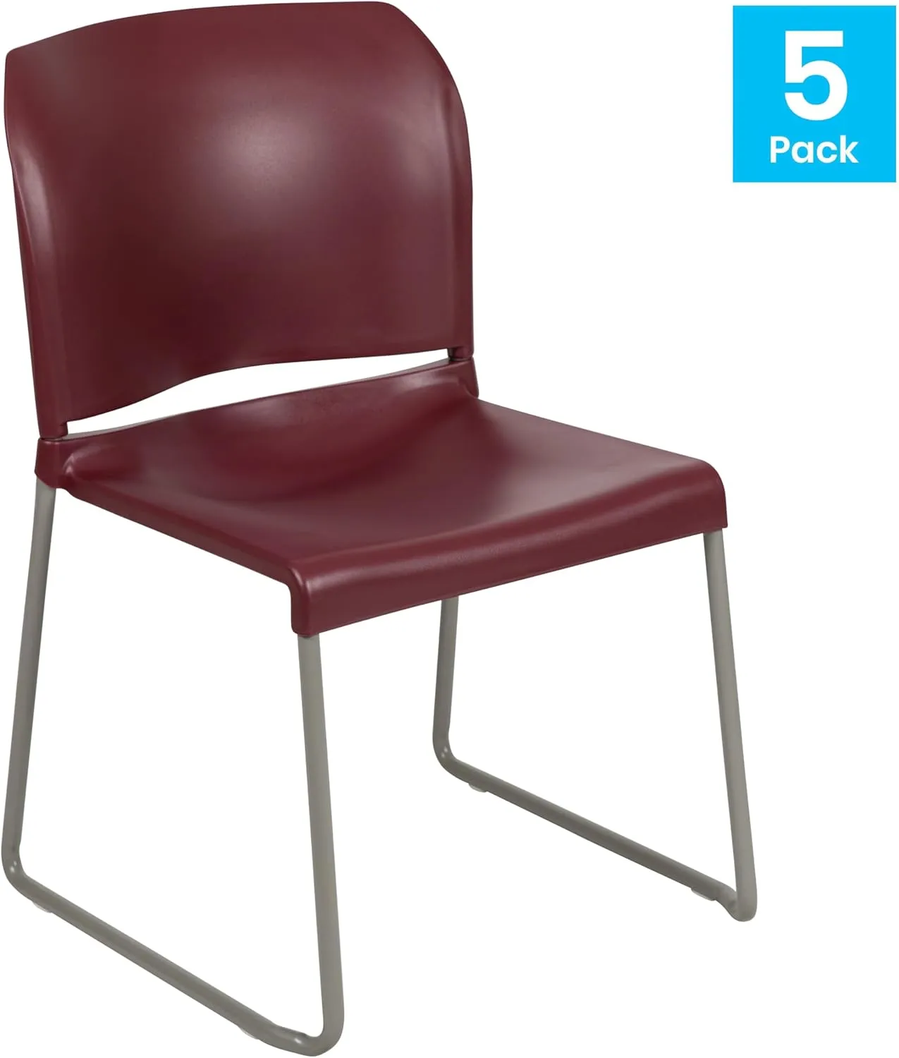 Flash Furniture HERCULES Series 5 Pack 880 lb. Capacity Burgundy Full Back Contoured Stack Chair with Gray Powder Coated Sled Base