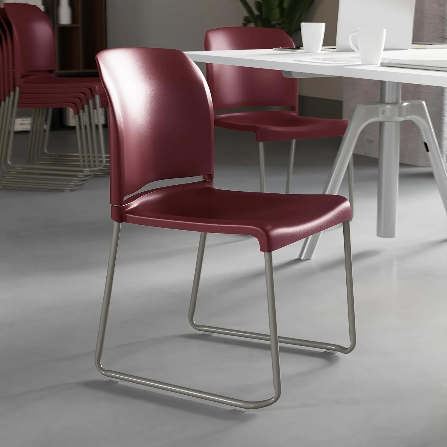Flash Furniture HERCULES Series 5 Pack 880 lb. Capacity Burgundy Full Back Contoured Stack Chair with Gray Powder Coated Sled Base