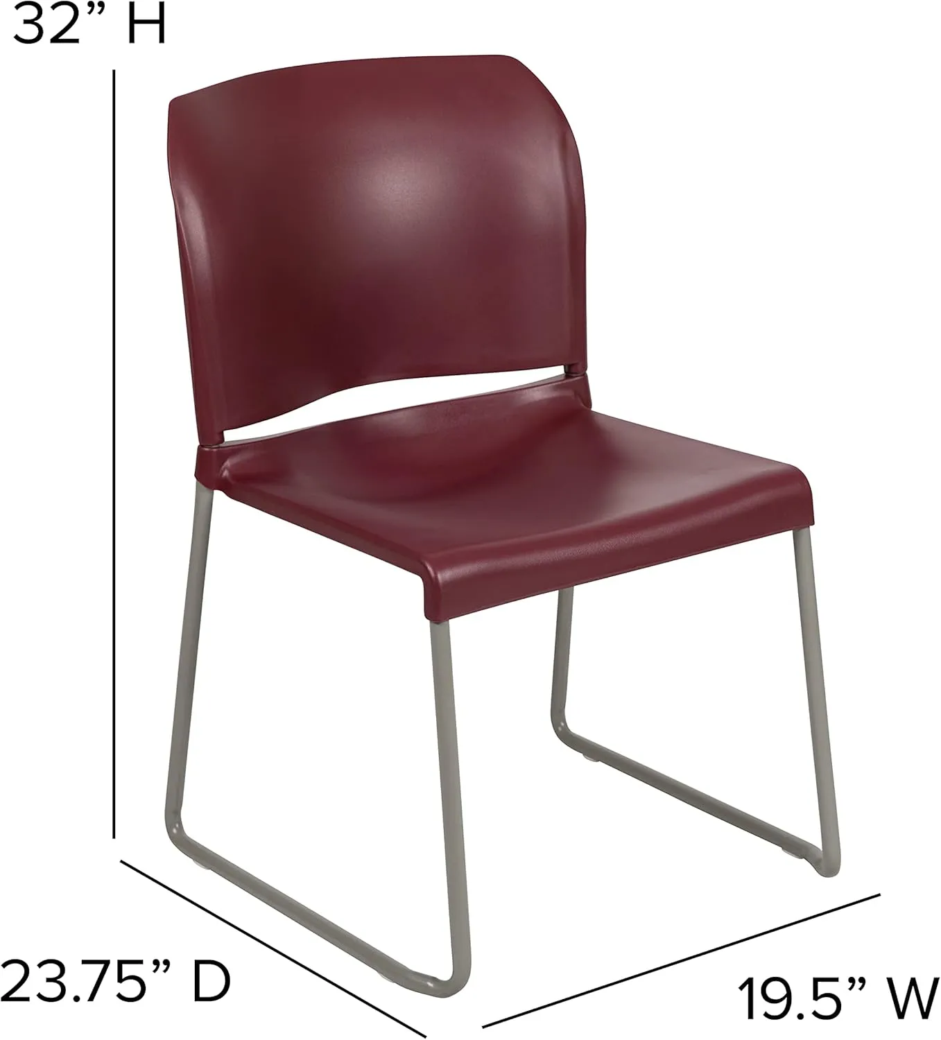 Flash Furniture HERCULES Series 5 Pack 880 lb. Capacity Burgundy Full Back Contoured Stack Chair with Gray Powder Coated Sled Base