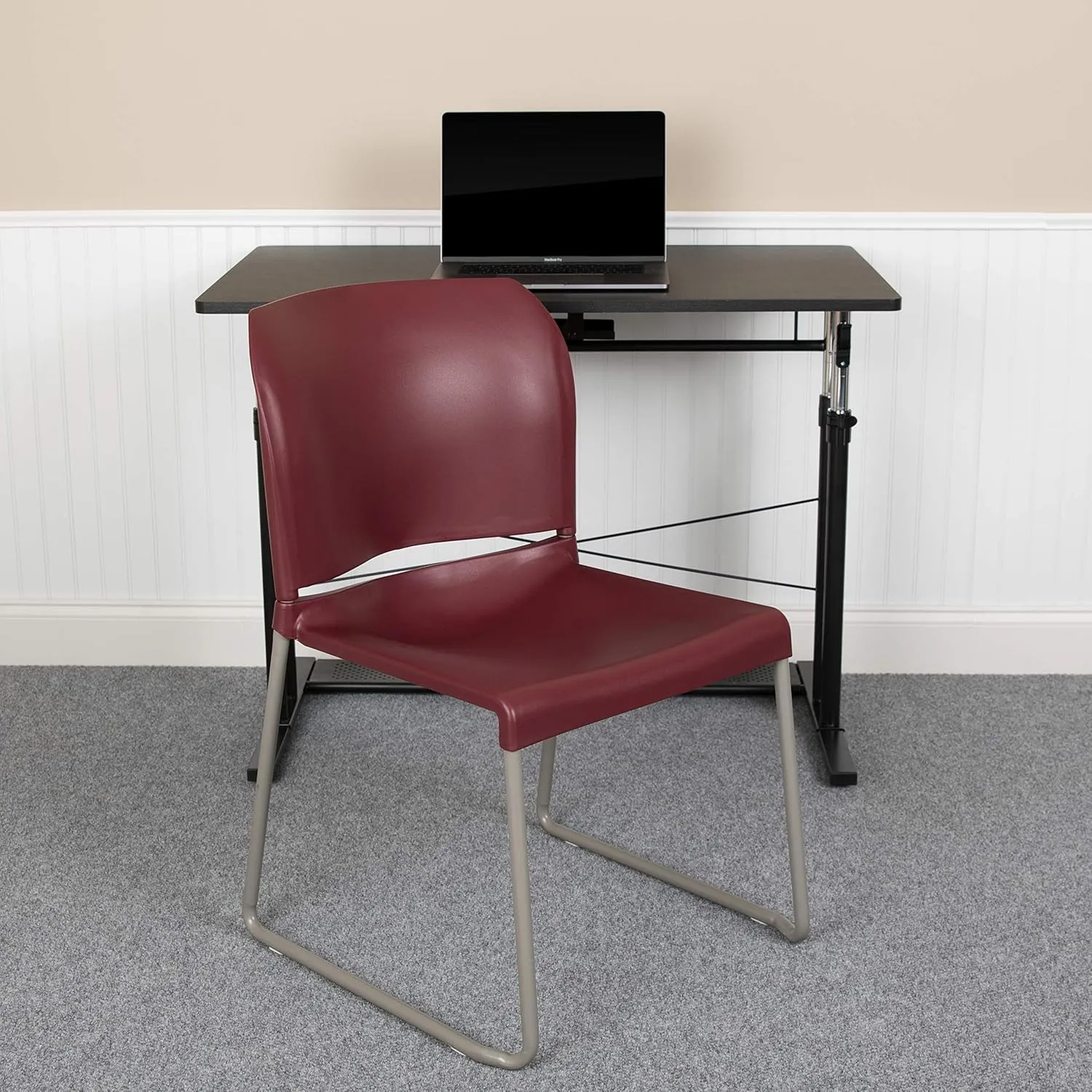 Flash Furniture HERCULES Series 5 Pack 880 lb. Capacity Burgundy Full Back Contoured Stack Chair with Gray Powder Coated Sled Base