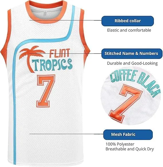 Flint Tropics Jackie Moon #33 Coffee Black #7 Semi Pro 90s Hip Hop Clothes for Party Men Basketball Jersey S-3XL