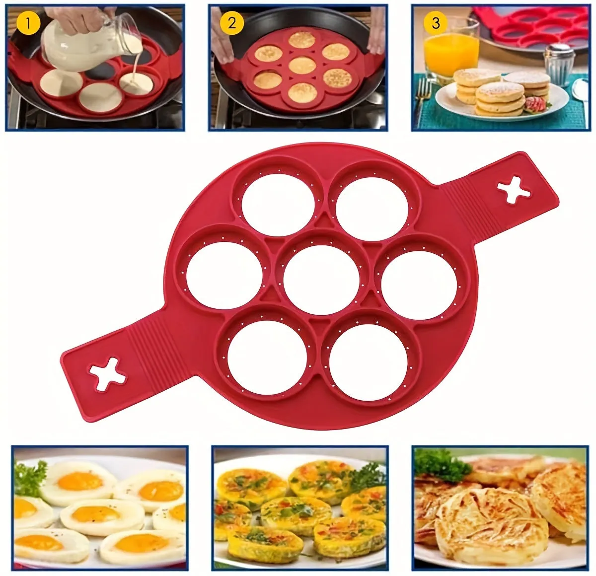 Flip N Cook Silicone Pancake Mold - Easy Flip Design, Non-Stick Surface, Heat Resistant Silicone - Ideal for Breakfast