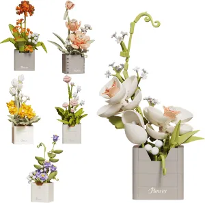 Flower Bouquet Building Set Toys, 1736Pcs, 6 in 1，with Original Scene Music, Plant Bonsai Tree Building Set, Gifts for Adults and Children.