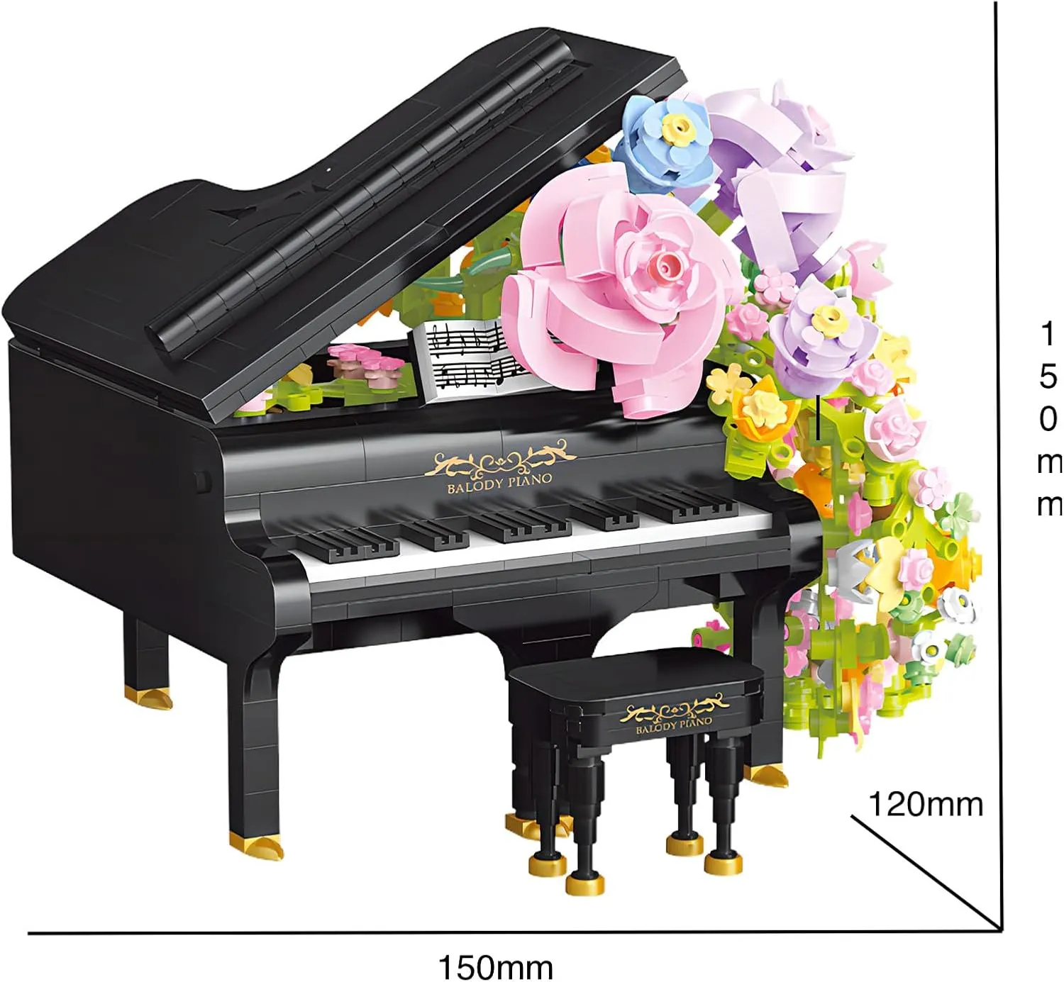 Flower Bouquet Grand Piano Building Blocks Set, 841PCS Music Instruments Bricks Set, Gifts for Adults and Kids (Piano)