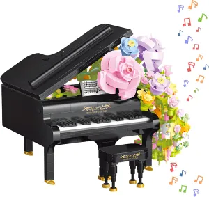 Flower Bouquet Grand Piano Building Blocks Set, 841PCS Music Instruments Bricks Set, Gifts for Adults and Kids (Piano)