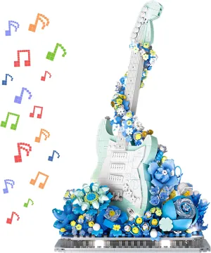 Flower Bouquet Guitar Building Blocks Set, 1125PCS Music Instruments Fender Guitar Bricks Set, Gifts for Adults and Kids (bass)